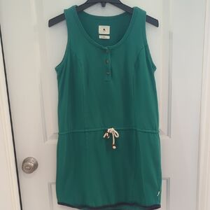 Burton Tully Knit Green  With Navy Hem Sleeveless Mini Cotton Dress Cinch Waist
